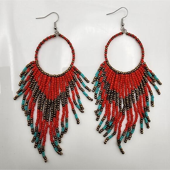 Free People Red and Turquoise Beaded Earrings - Picture 2 of 9